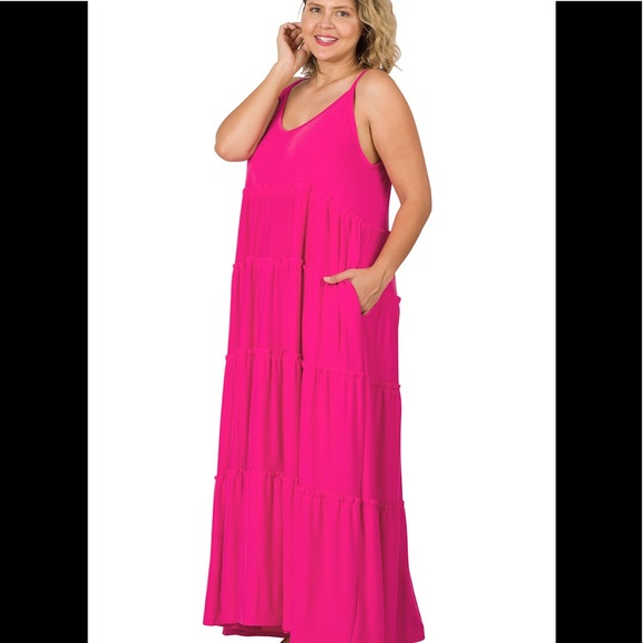 Brand New Plus Size Sleeveless Maxi Fuchsia Dress W/ Pockets Various - Picture 13 of 15